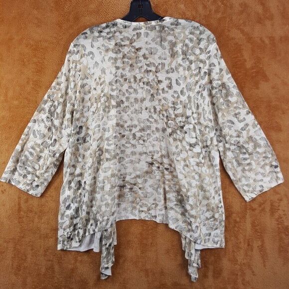 CHICOS Womens Top Size 3 Large Tan Spotted Open Knit Long Sleeve Lightweight - Picture 4 of 7